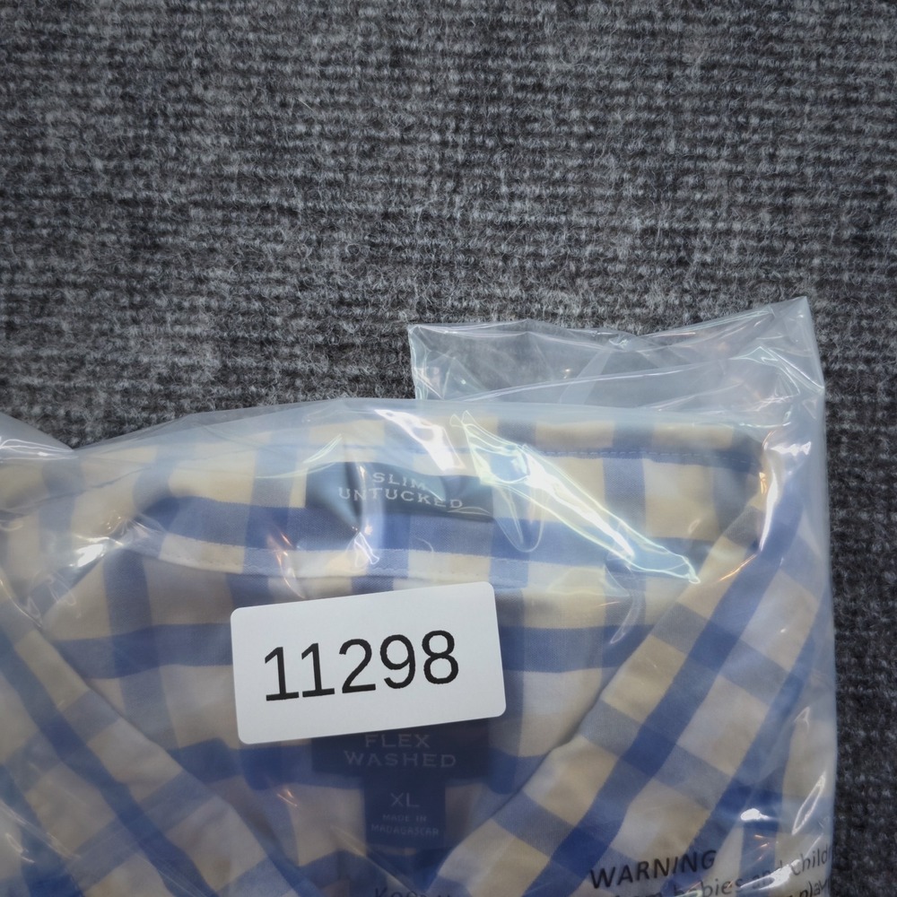 J Crew Flex Washed Shirt XL Slim Untucked Blue Yellow‎ Check Long Sleeve Button - Picture 8 of 8